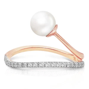 14K. SOLID GOLD RING WITH NATURAL DIAMONDS & PEARL - Picture 1 of 15