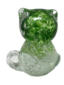 Paperweight Cat Green White Clear Swirl Hand Blown Gift Kitty Gift - Picture 1 of 11