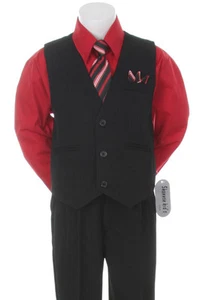 Red Formal Boys Pinstripe Vest Suit Set Holiday Infant Toddler Big Boy Sizes - Picture 1 of 2