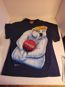 Coca Cola T - Shirt Polar Bear With Volley Ball Size Large Blue Coke 1995 - Picture 1 of 8