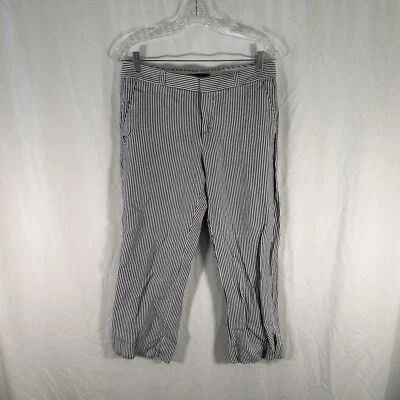 Banana Republic Capri Pants Women's 4 Grey White Striped Logan Linen Blend - Image 1 of 4