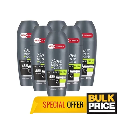Dove Men Invisible Fresh 48H Anti-Stain Protection Roll-on Deodorant 50ml 6-Pack - Image 1 of 4