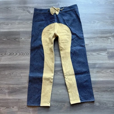 VTG Lace Back Saddle Denim Pants Striped Handmade Mexican Coin Button Western - Image 1 of 4