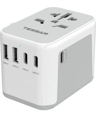 Adaptador de viaje Adaptador de corriente internacional 5.6A 28W 3 USBC 2 USB para EU AUS UK Foto 1 de 4