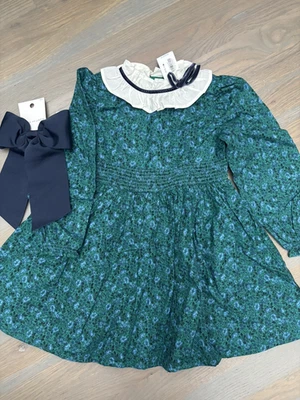 NWT Janie and Jack girl FALL HOLIDAY 2-piece green navy dress bow SET 4 5 6 7 8 - Image 1 of 4