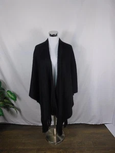LC Lauren Conrad Poncho Womens One Size Black Fringe Fuzzy Open Front Shawl - Picture 1 of 11