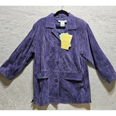 Chaqueta de Cuero Jessica Holbrook Púrpura Estilo QVC Botón Frontal L Mujer Gamuza Foto 1 de 4