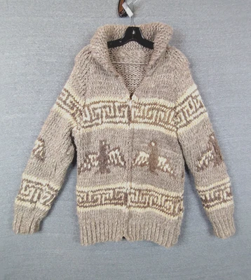 Cowichan Sweater Adult Small Gray Thunderbird Eagle Wool Heavy Full Zip 60s 70s - Image 1 of 4