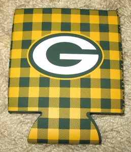 Lata de cerveza Green Bay Packers Miller Lite manga Koozie verde amarillo a cuadros NUEVO - Imagen 1 de 2