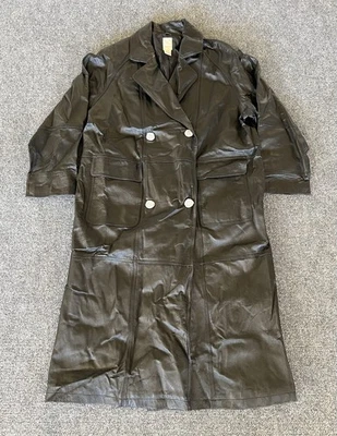 Gabardina de cuero negra abotonada clásica Roaman’s talla A8 talla grande nueva sin etiquetas Foto 1 de 4