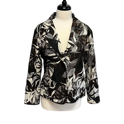 CHICO'S женщин BLAZER размер 1 шелк шоколад и темно-коричневый бежевый вышитая куртка - Изображение 1 из 4