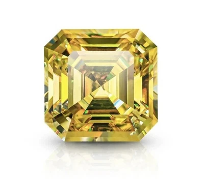 7mm Yellow Asscher Cut Lab Grown Diamond VVS1 Fancy Loose Gemstone Certified - Image 1 of 4