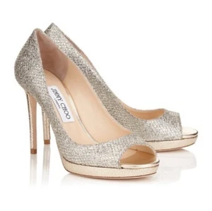 JIMMY CHOO Champagne Glitter "Luna" Heels size 6...RARE! - Picture 1 of 10