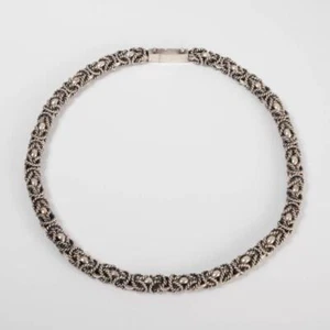Byzantine Style Sterling Silver Fancy Chain Link Choker Necklace Made in Poland - Picture 1 of 5