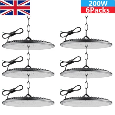 KARTOLS 6 Pack 200W UFO Led High Bay Light Gym Warehouse Commercial Light Fixtures 6500K