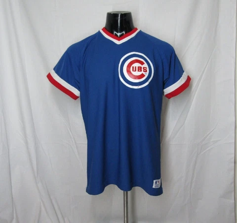 Rare Vintage MEDALIST Chicago Cubs MLB Baseball Sand-Knit Jersey 80s Blue Large Cover