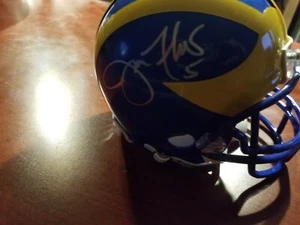 Baltimore Ravens Joe Flacco sign Delaware University mini helmet - Picture 1 of 2