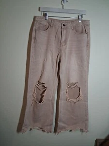 NWT Anniewear Distressed Denim Jeans Straight Leg Grunge Skater Y2K Beige Sz XL - Picture 1 of 9
