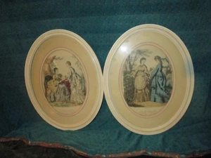 2 Original Vintage viktorianische französische Damen OVAL gerahmte Drucke LA MODE Illustree - Bild 1 von 9