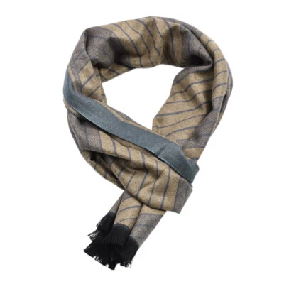 Bufanda cálida para hombre versátil a rayas diagonales en contraste borla bufanda regalo hombre Foto 1 de 4