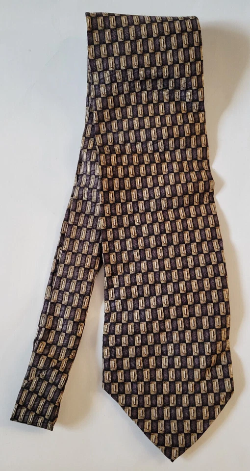 Corbata Louis Roth Hecha a Mano Estampado Geométrico Novedad 100% Seda Marrón Foto 1 de 3