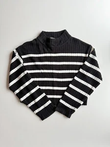 NWOT Girls' H&M Black White Striped Acrylic Ribbed Mock Neck Sweater, Size 16/18 - Picture 1 of 7