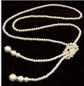Women White Shell Pearl White Drop  Necklace Beaded Long Chain Rope Bead 125cm