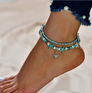 Boho Starfish Turquoise Beads Sea Turtle Anklet Beach Sandal Ankle Bracelet 2018 - Picture 1 of 2