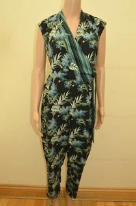 New Oasis Floral Black Green Blue Jumpsuit Sz UK 14 - Picture 1 of 6