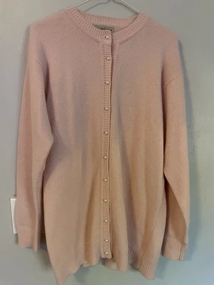 Cárdigan suéter vintage rosa pálido Liz Claiborne lana de cordero angora botones de perlas Foto 1 de 4