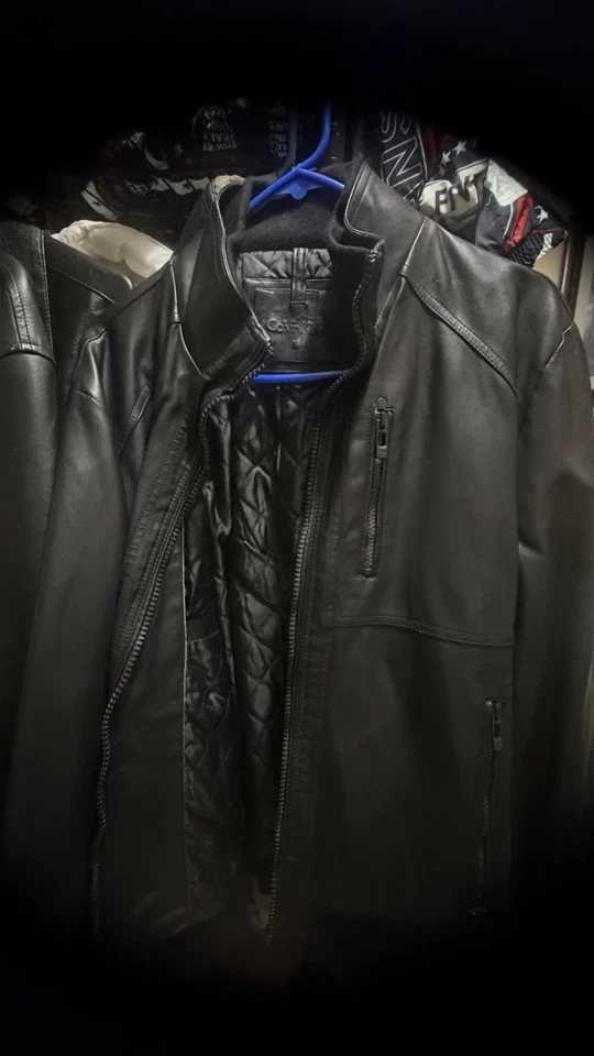 Calvin Klein Men's Leather Jacket In Perfect Condition Size Medium Color Black - Image 1 of 4