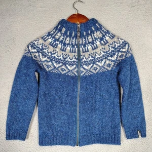 Icewear Elmar Sweater Kids 122-128 Blue Fair Isle 100% Merino Wool Full Zip Cozy - Picture 1 of 11
