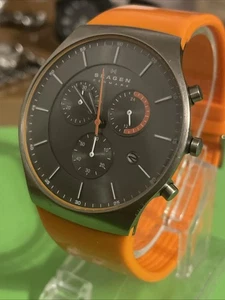 Skagen Men's Quartz Watch Chronograph Orange Silicon Strap Super Cool SKW6074 - Picture 1 of 13
