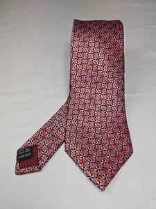 Corbata Bruno Marchesi Suave Estampado Seda Geométrica Azul Plata y Naranja  - Imagen 1 de 5