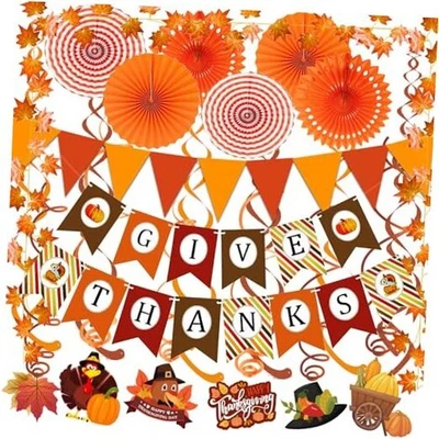 Bandera de papel de hoja de arce calabaza Give Thanks triángulo bandera banderín naranja 1 Foto 1 de 4