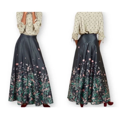 Mod Cloth Navy Floral Arose Such A Classic Skirt Maxi with Pockets Size Small - Image 1 of 4
