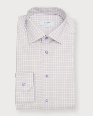 Eton 当代合身格子正装衬衫男式 L 16/41 紫色纽扣前 L/S — 第 1/4 张图片