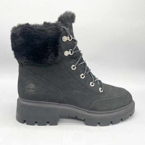 Timberland donna 10 Cortina Valley 6" stivali escursionismo scarpe bordo pelliccia nero stringati