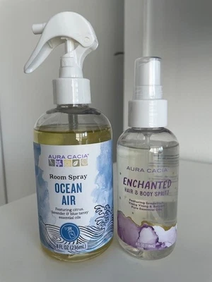 Lot of 2 Aura Cacia Enchanted Body & Hair Mist 4 oz & Ocean Air Room Spray 8 oz - Image 1 of 4