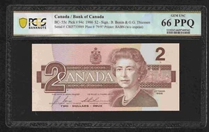 CANADA $2 1986 PCGS 66 PPQ GEM UNC BC-55c PICK 94c BONIN/THIESSEN - Picture 1 of 2