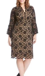 Karen Kane Plus Size Flare Sleeves Lace Stretch Black Dress 2X Retail $178 - Picture 1 of 3