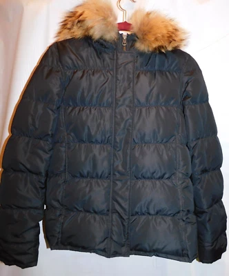 THEORY Fox Trim Hooded Zip through Down Filled Jacket Size Medium - Image 1 of 3