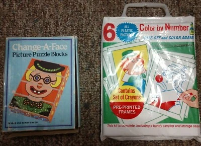 Lote de Actividad Payaso Bloques Puzzle Imagen Change-A-Face Juego/Color/Número Vintage Foto 1 de 3