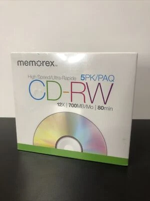 Memorex Blank CD's CD-RW High Speed 12X 700 MB 80 Min 5PK W/Jewel Cases NIB - Image 1 of 4