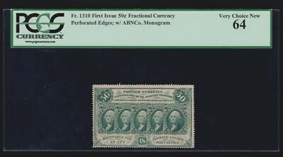 US 50c Fractional Currency Perforated w/ Monogram FR 1310 PCGS 64 V Ch CU (002) - Image 1 of 2