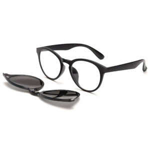 Vintage Round Magnetic Polarized Clip-on Sunglasses Eyeglass Frames Mens Rx