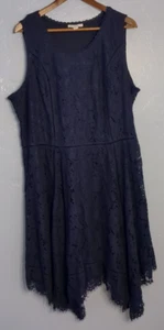 Isaac Mizrahi Live Regular Handkerchief Hem Floral Lace Midi Dress Navy XL - Picture 1 of 10