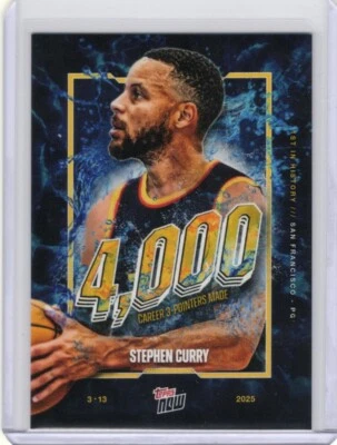Stephen Curry Topps Now 4000 Career 3 Pointers Made #13 Warriors - Image 1 of 2