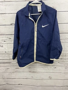 Vintage Nike Kids Youth 90s Big Swoosh Sz L 14/16 Blue Zip Windbreaker Jacket - Picture 1 of 6