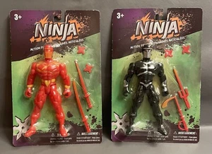 Black & Red Ninjas 5.5" Bootleg 5pc Action Figure W/Weapons Knockoff - Picture 1 of 14
